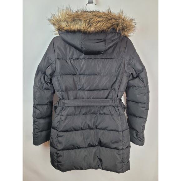 Michael Kors Jacket Women's Black Down Parka Coat Belted Faux Fur Hooded Sz XXS - Picture 12 of 16